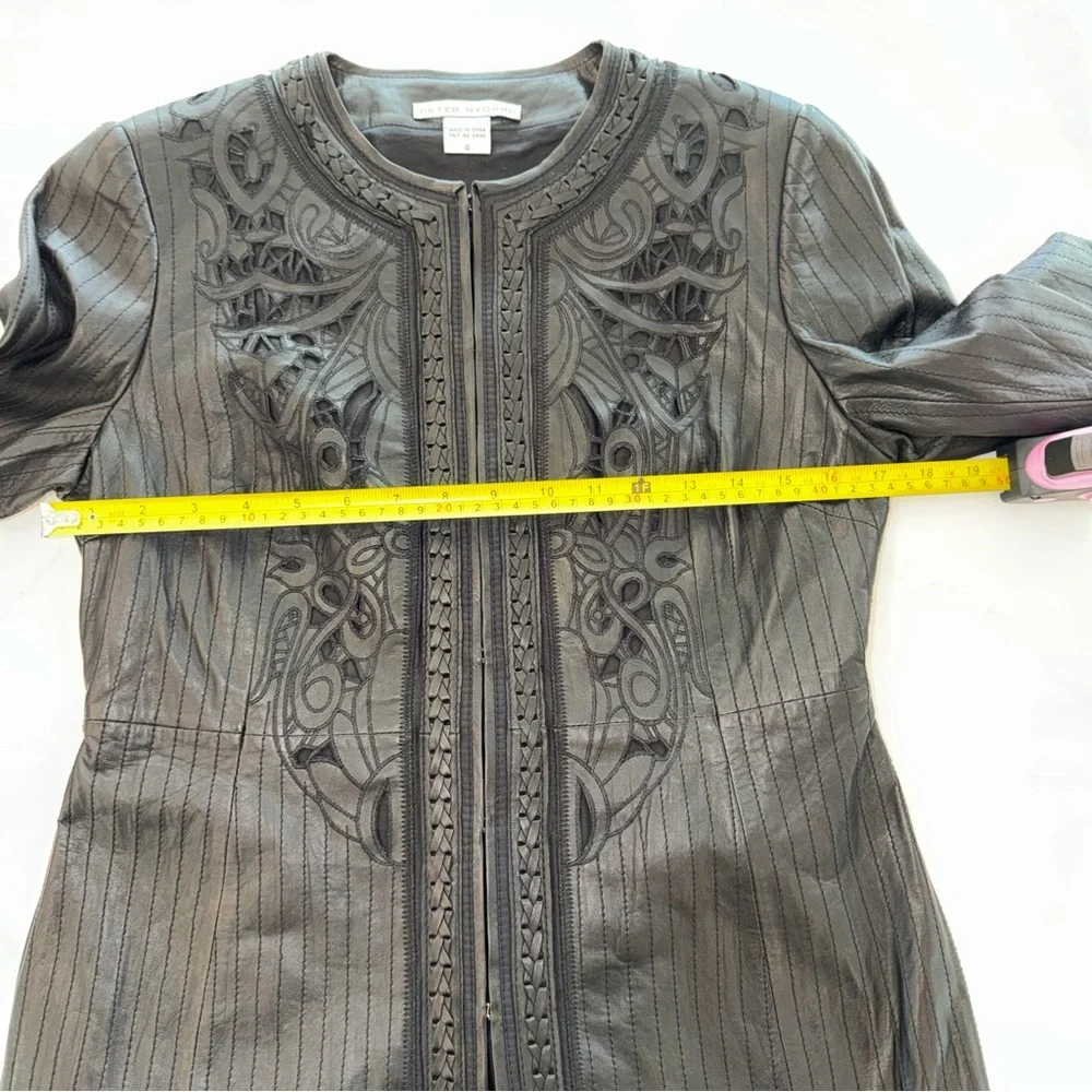 Peter Nygård Black Embroidered Lamb Leather Jacket Size 4 - Picture 7 of 9